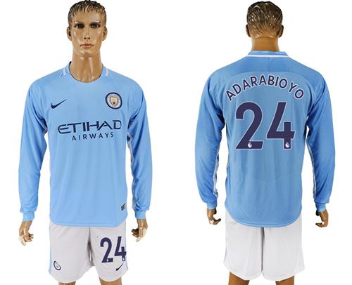 Manchester City #24 Adarabioyo Home Long Sleeves Soccer Club Jersey